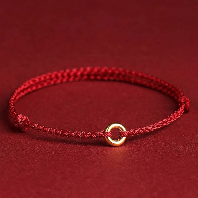 Buddha Stones Small Peace Buckle Braided String Adjustable Connection Bracelet Anklet