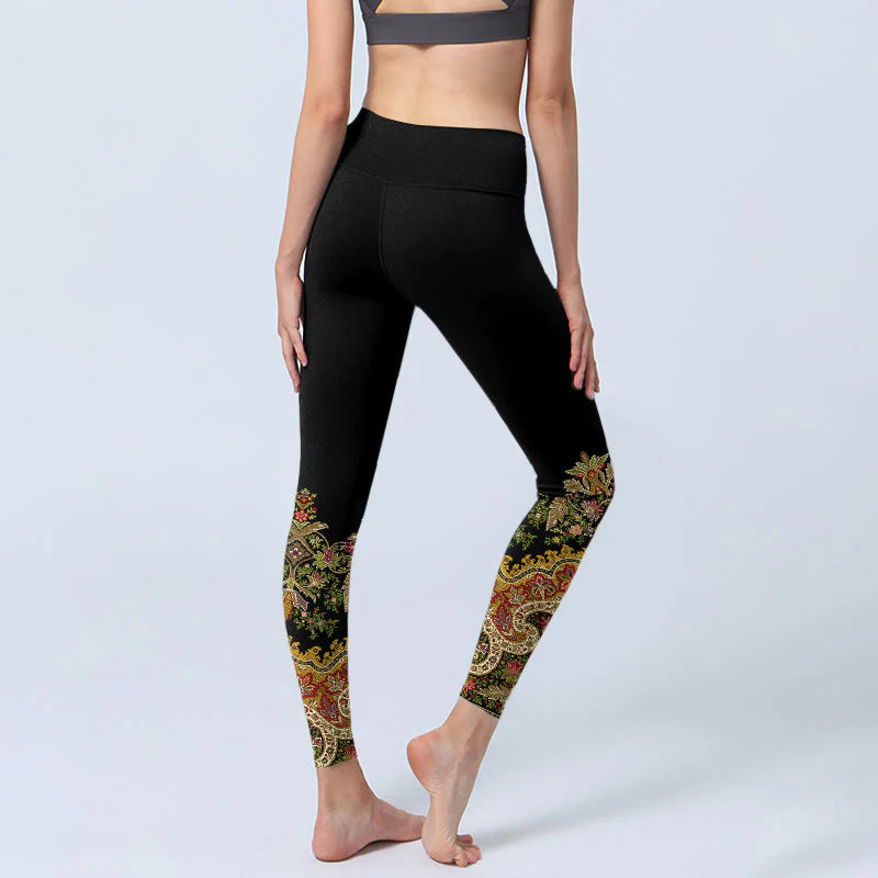 Buddha Stones Delicate Warm Tones Flower Leaf Pattern Print Gym Leggings Women's Yoga Pants