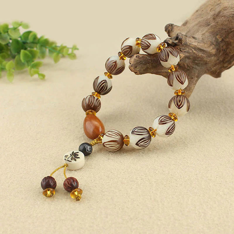 Buddha Stones Tibetan Mala White Bodhi Seed Peace Bracelet