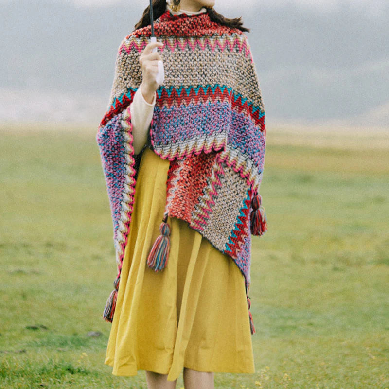 Buddha Stones Tibetan Shawl Warm Cloak Tibetan Tassel Scarf
