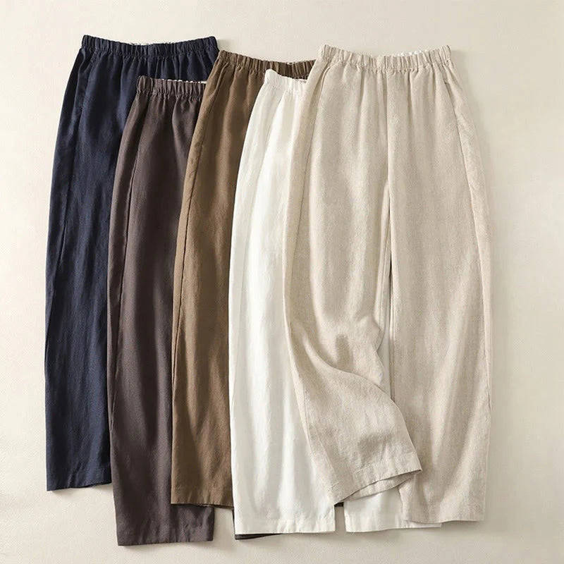 Buddha Stones Daily Plain Simple Design Cotton Linen Women's Pants With Pockets