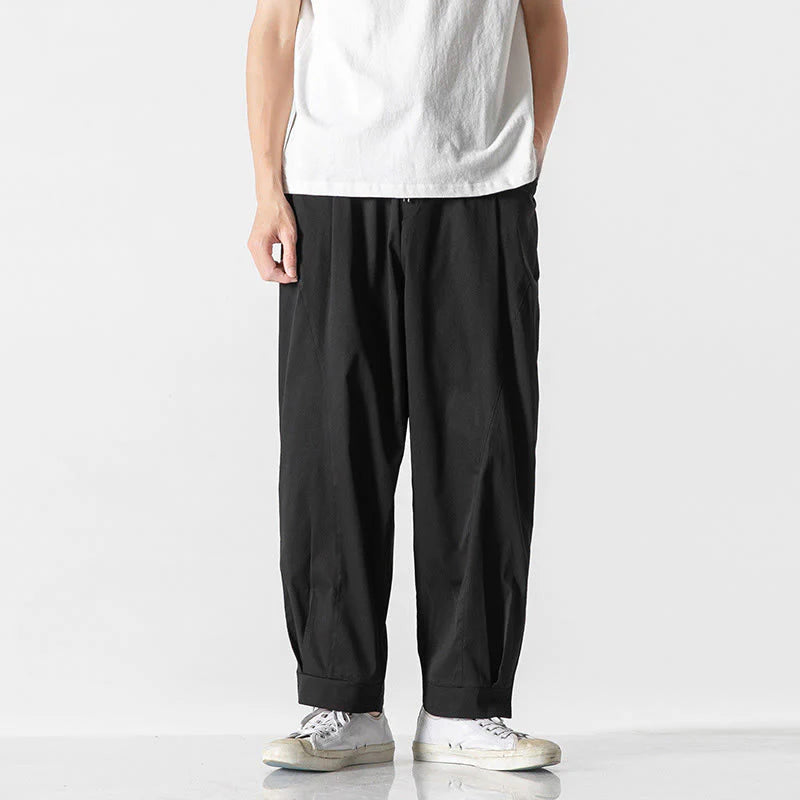 Buddha Stones Summer Solid Drawstring Ankle-Length Men's Cargo Harem Pants With Pockets