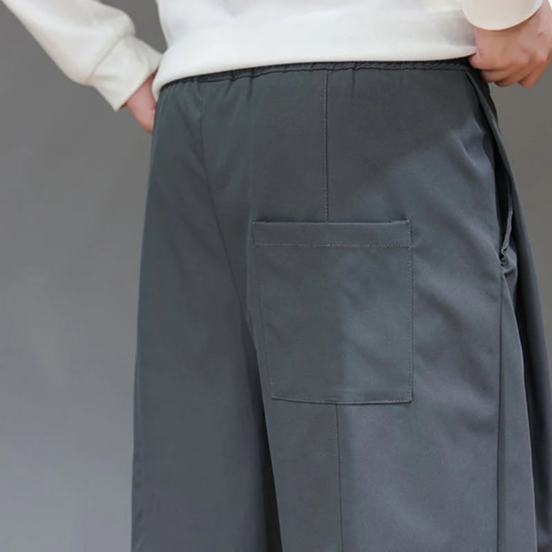 Buddha Stones Fall Solid Color Straight Leg Design Men's Harem Pants With Pockets
