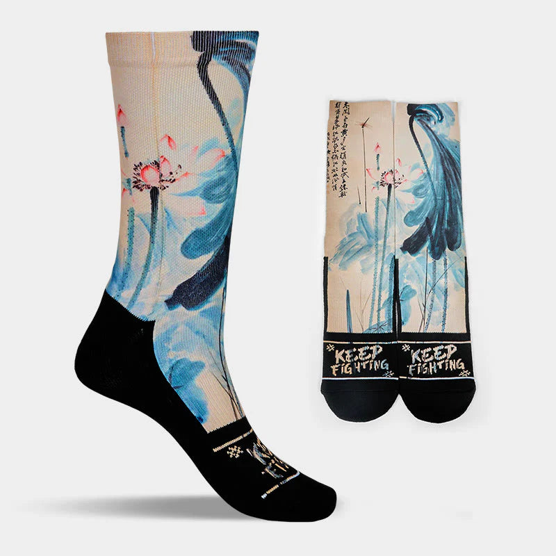 Buddha Stones Casual Lotus Chinese Landscape Painting Micro Crew Men Women Unisex Socks