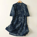 Buddha Stones Stand Collar Frog-Button Floral Print Pattern Short Sleeve Mini Dress