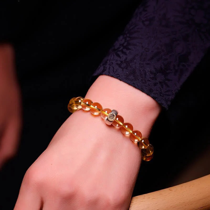 Buddha Stones 925 Sterling Silver Chinese Zodiac Natal Buddha Citrine Protection Bracelet
