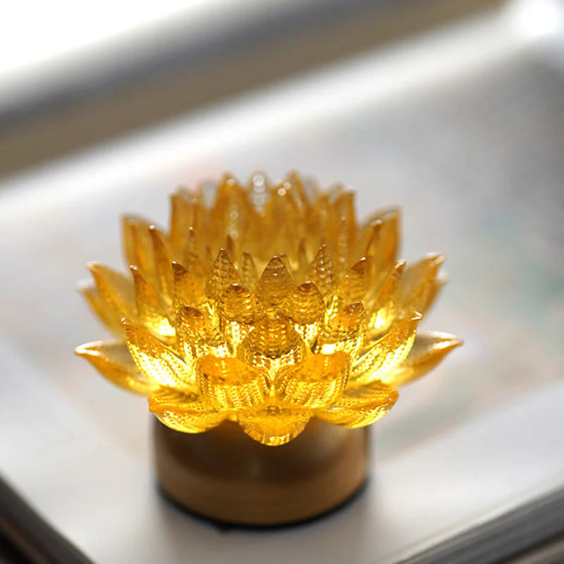 Buddha Stones Lotus Liuli Glass Copper Brass New Begining Home Decoration