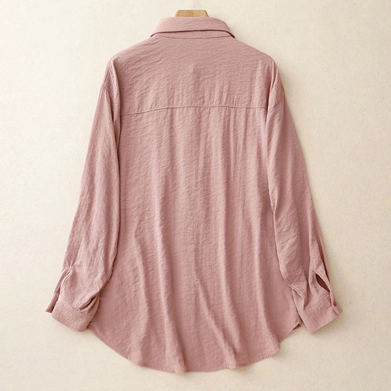 Buddha Stones Spring Fall Stand Collar Plain Long Sleeve Women's Cotton Polyester Shirt