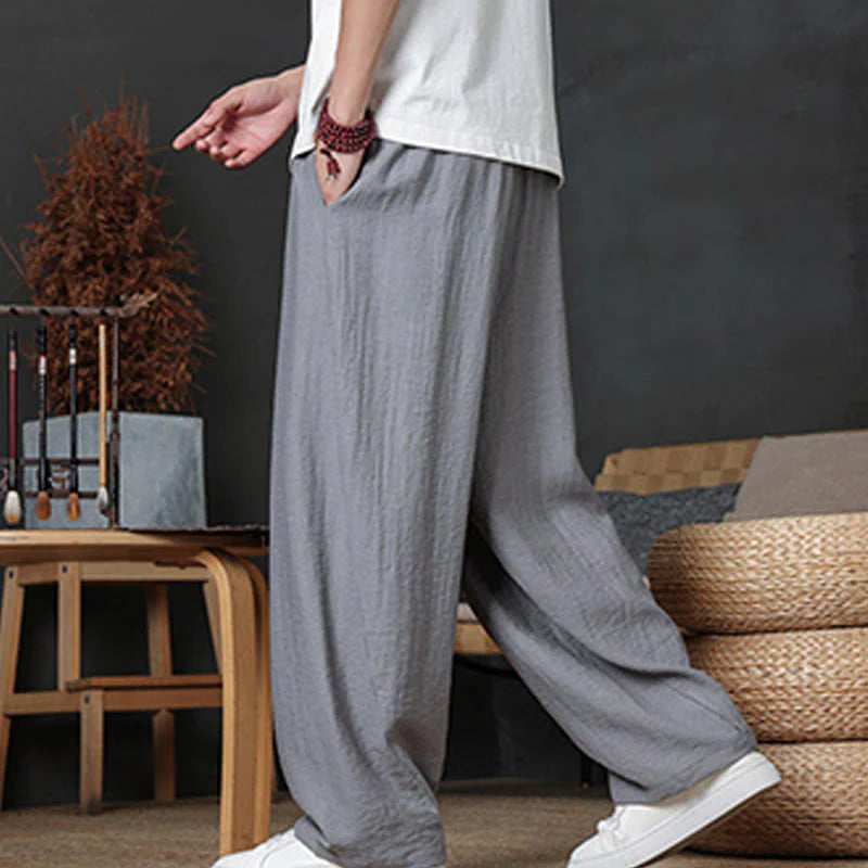 Buddha Stones Casual Plain Color Drawstring Design Men's Pants With Pockets