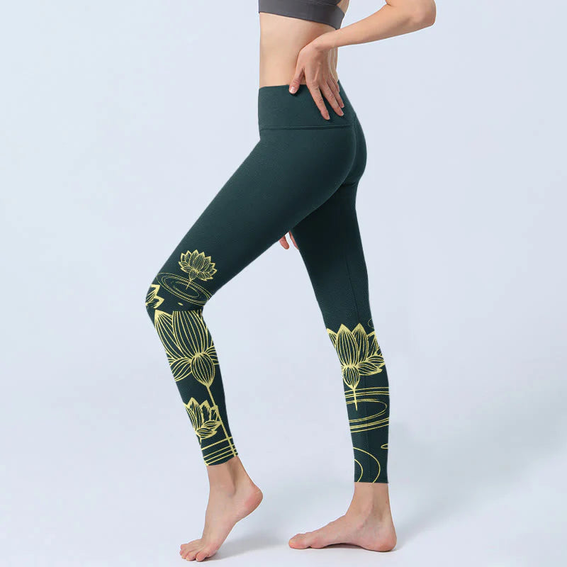 Buddha Stones Lotus Flowers Ripples Print Design Gym Leggings Women's Yoga Pants