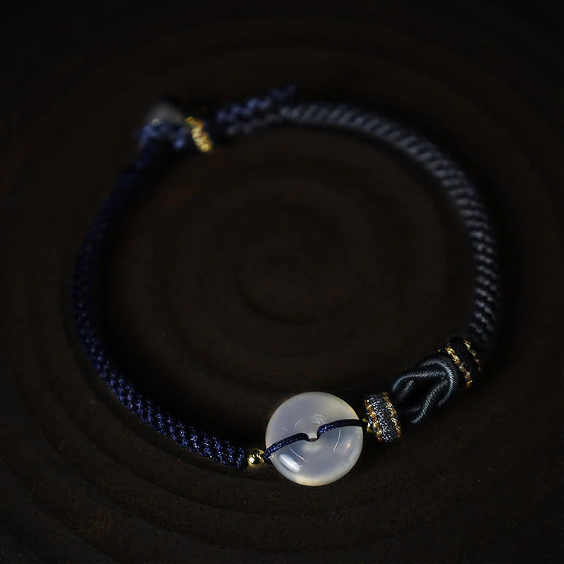 Buddha Stones Handmade White Agate Peace Buckle Luck Happiness Protection Weave String Bracelet