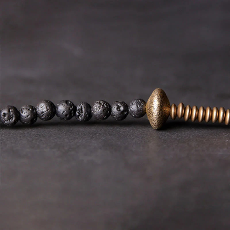 Buddha Stones Vintage Lava Rock Brass Copper Healing Multilayered Bracelet