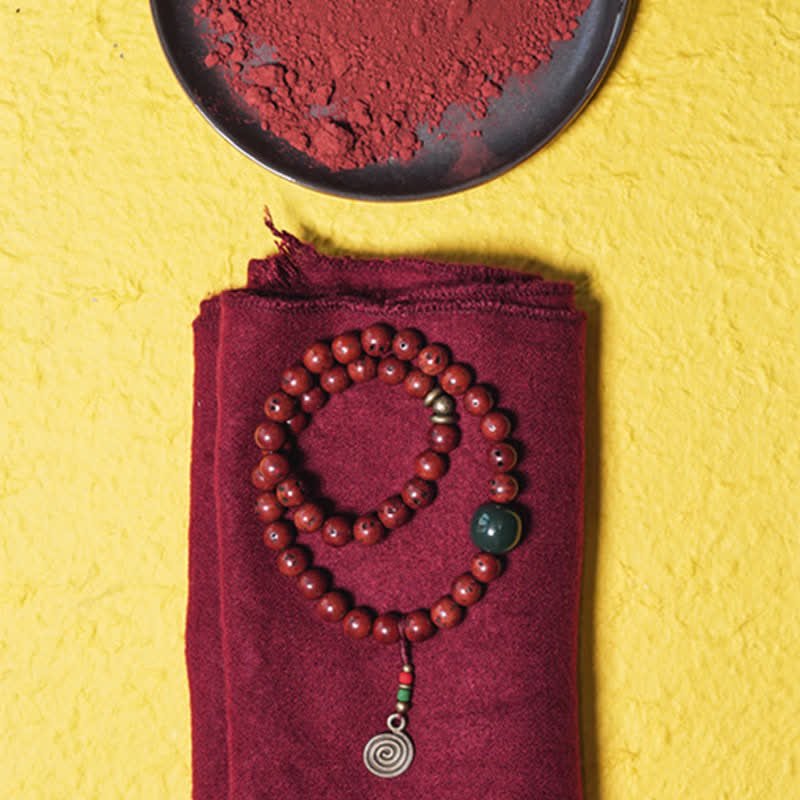 Buddha Stones Bodhi Seed Cyan Jade Copper Peace Luck Bracelet