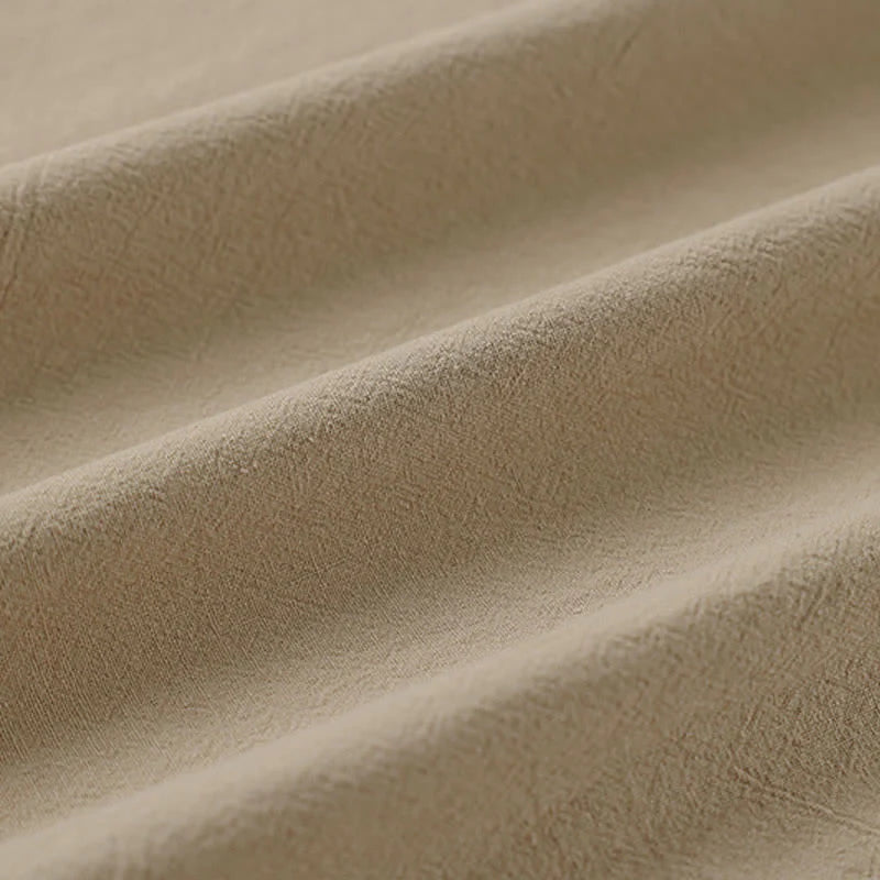 Buddha Stones Summer Embroidered Short Sleeve Notched Collar Men's Cotton Linen T-Shirt