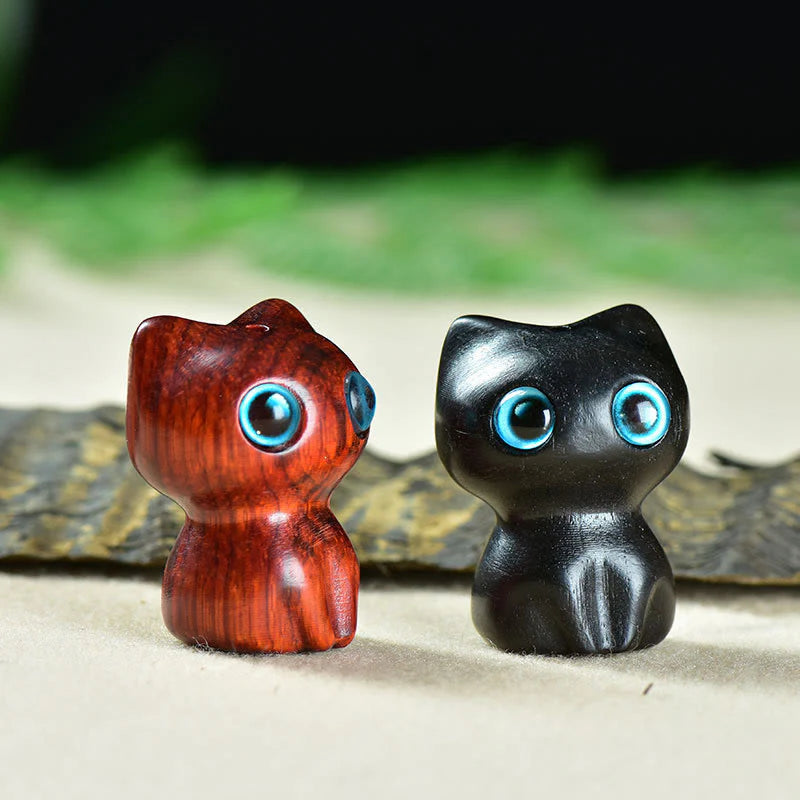 Buddha Stones Ebony Wood Small Leaf Red Sandalwood Cute Cat Animals Calm Decoration