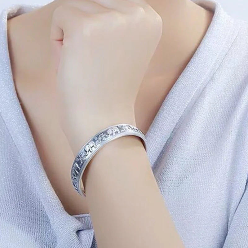 Buddha Stones Elephant White Copper Strength Bracelet Bangle (Extra 30% Off | USE CODE: FS30)