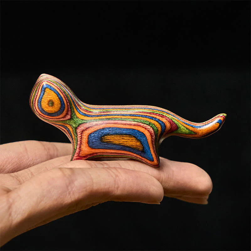 Buddha Stones Mini Rainbow Eucalyptus Walking Cat Carved Reduce Stress Decoration