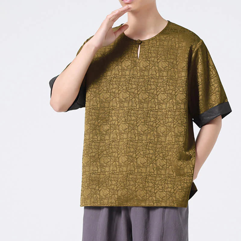 Buddha Stones Summer Retro Crackle Auspicious Cloud Pattern Short Sleeve Men's T-shirt