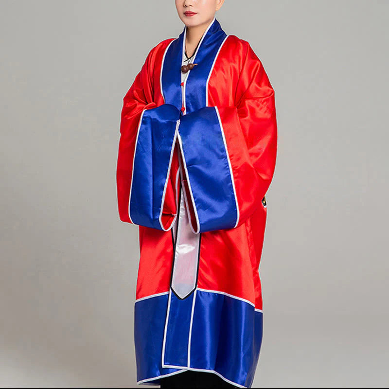 Buddha Stones Wudang Crane Embroidery Long Wide Sleeve Unisex Taoist Robe Gown Kimono For Qigong Tai Chi Ceremony
