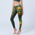 Buddha Stones Golden Lotus Pattern Print Gym Leggings Women's Yoga Pants