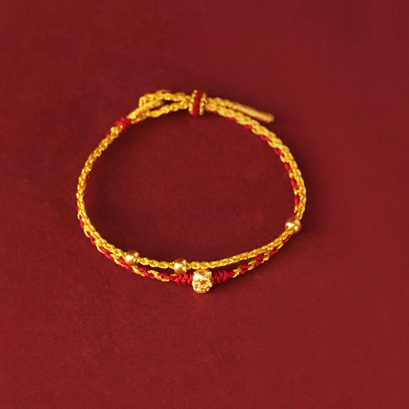 Buddha Stones 999 Gold Beads Year Of The Horse Double Wrap Golden Red String Luck Bracelet