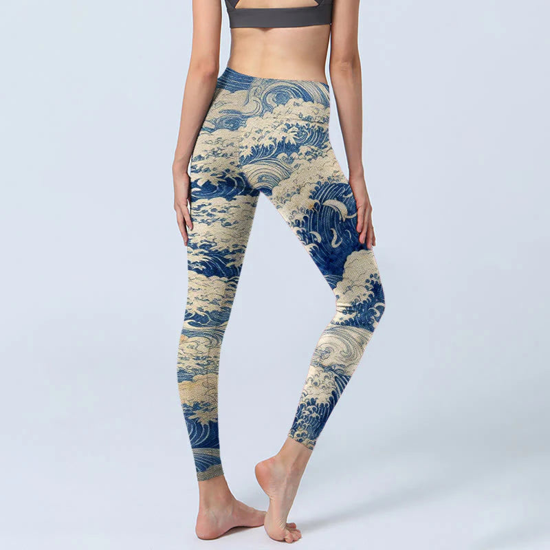 Buddha Stones Ocean Waves Pattern Print Gym Leggings Women's Yoga Pants