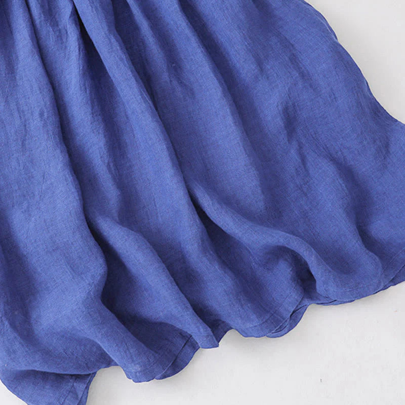 Buddha Stones Plain Long Sleeve Cotton Midi Dress With Pockets