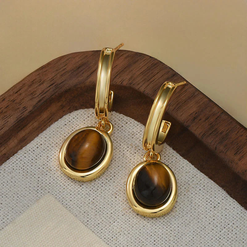 FREE Today: Courage and Protection Tiger Eye Retro Round Copper Earrings