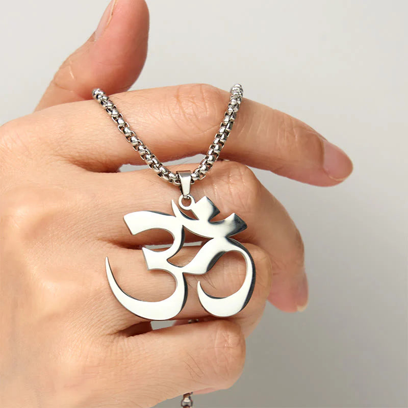 Buddha Stones Om Symbol Mantra Stainless Steel Focus Necklace Pendant