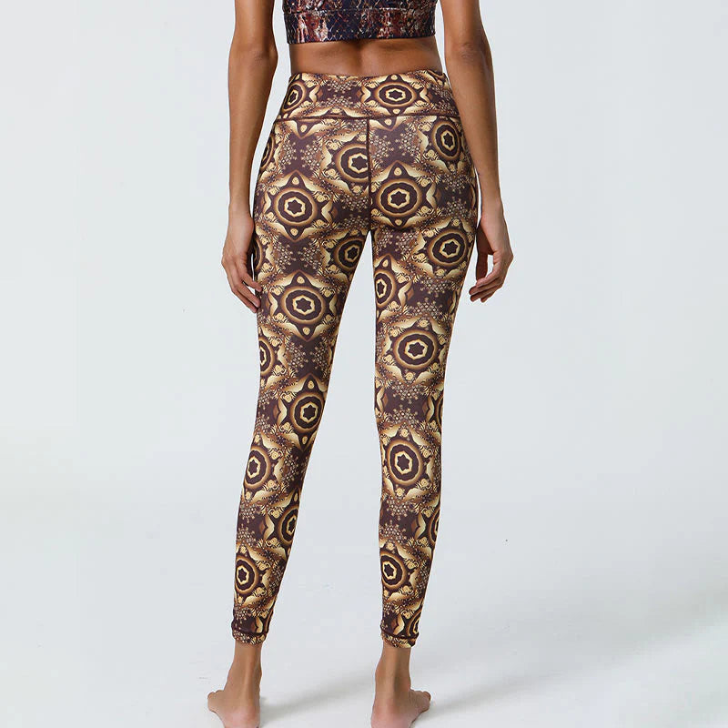 Buddha Stones Flowers Geometric Mandalas Print Sports Fitness Yoga High Waist Leggings Women's Pants