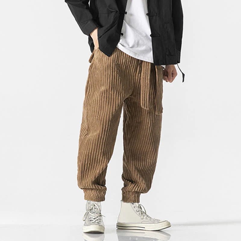 Buddha Stones Winter Solid Color Men's Ankle-Length Corduroy Pants With Pockets