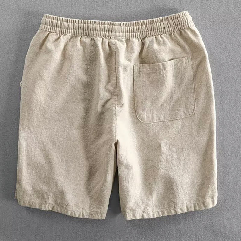 Buddha Stones Drawstring Elastic Waist Cotton Men's Shorts With Pockets