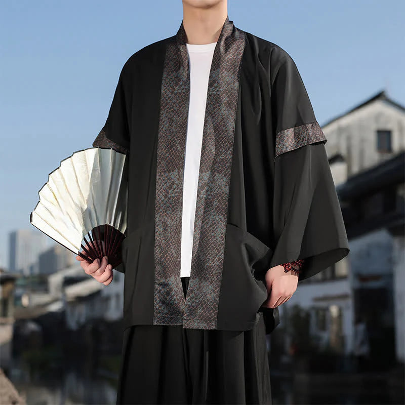Buddha Stones Summer Casual Zen Lapel Collar Men's Elbow-Length Sleeve Kimono