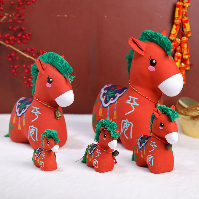 Buddha Stones Year of the Horse Copper Red String Fu Character Embroidery Prosperity Home Decoration