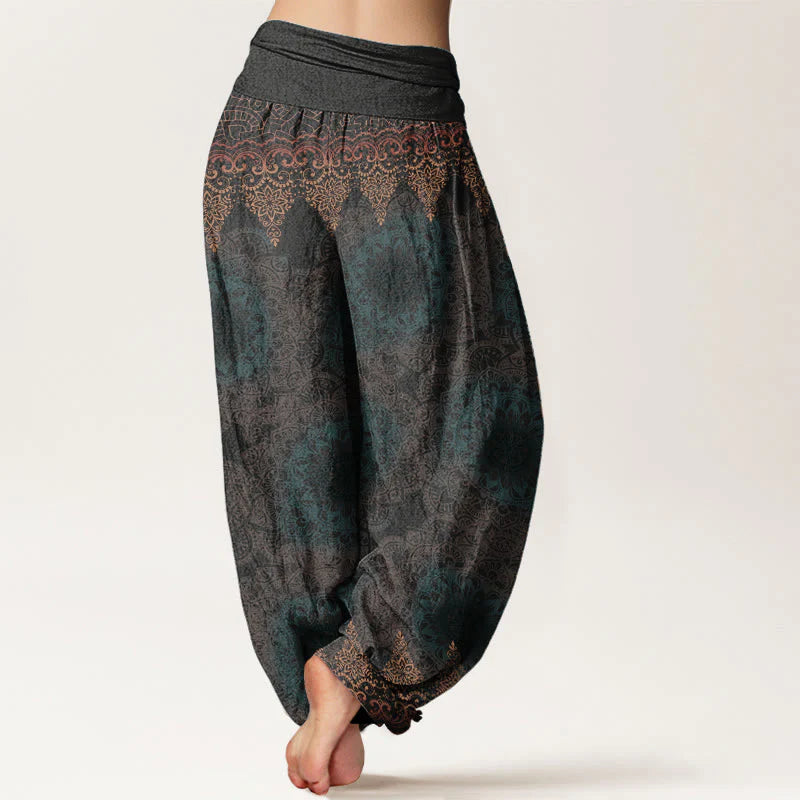 Buddha Stones Cotton Triangular Mandala Patterns Women's Elastic Waist Harem Pants