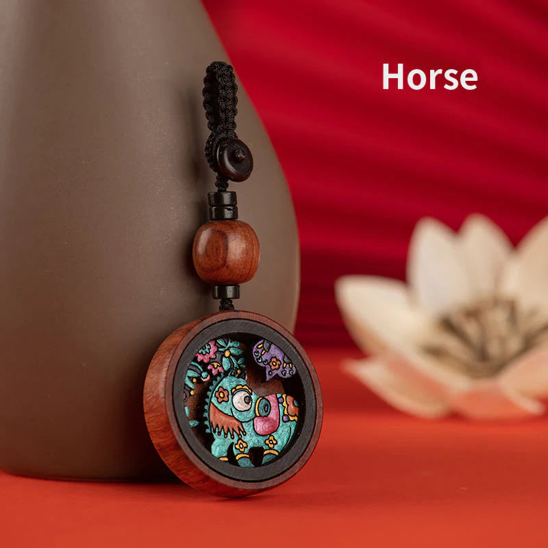 Buddha Stones Year Of The Dragon Hand Painted Chinese Zodiac Rosewood Carved Calm Key Chain (Extra 35% Off | USE CODE: FS35)