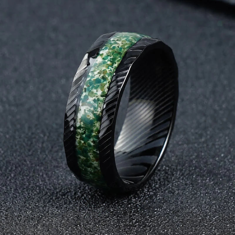 Buddha Stones Faceted Natural Inlay Titanium Steel Strength Ring