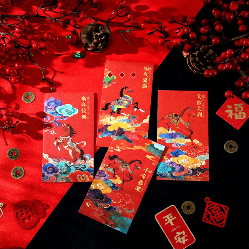 Buddha Stones Year Of The Horse 2026 New Year Blessings 6pcs Chinese Red Envelope
