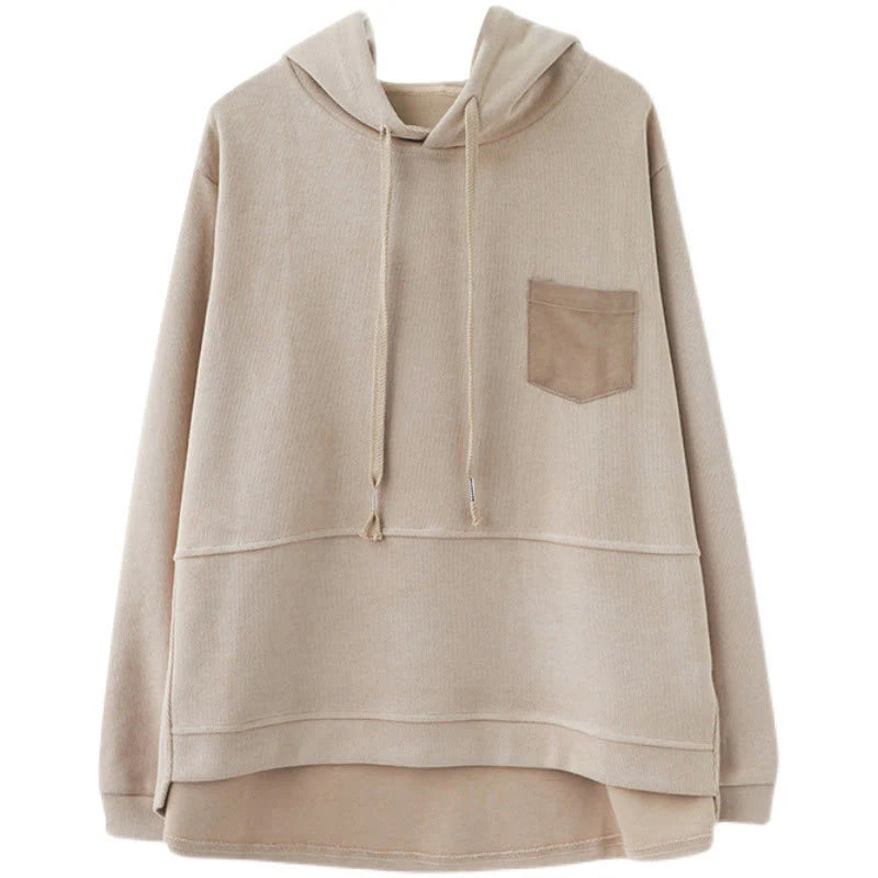 Buddha Stones Fall Solid Color Decorative Pocket Cotton Long Sleeve Women's Hoodie