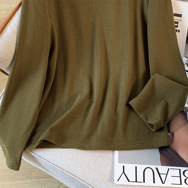 Buddha Stones Spring Solid Color Stand Collar Frog-button Design Women's Cotton Long Sleeve Shirt