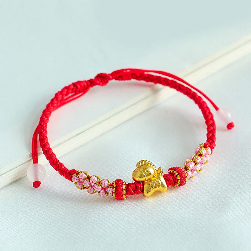 Buddha Stones Year Of The Horse Multicolored String Peach Blossom Knot Red String Luck Bracelet