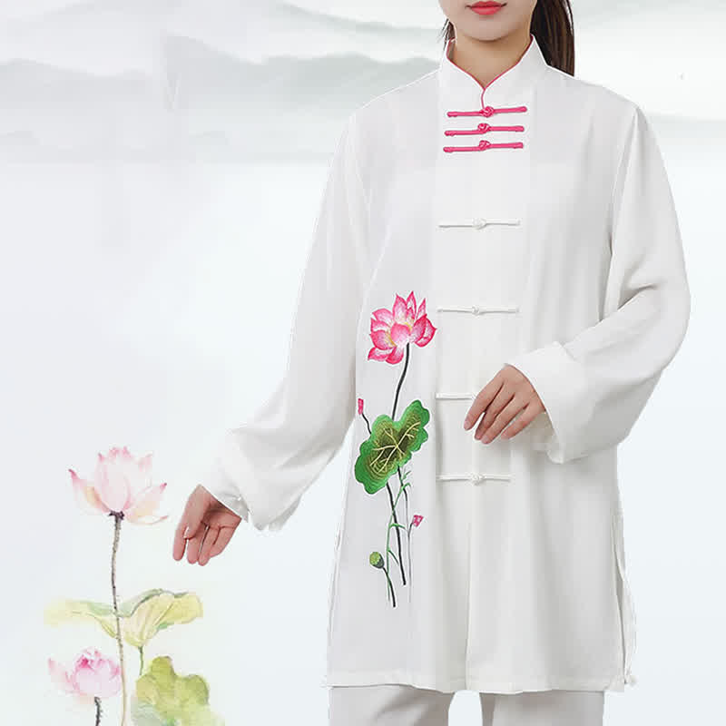 Buddha Stones Lotus Flower Leaf Pattern Tai Chi Meditation Prayer Spiritual Zen Practice Clothing Women's Set (Extra 30% Off | USE CODE: FS30)