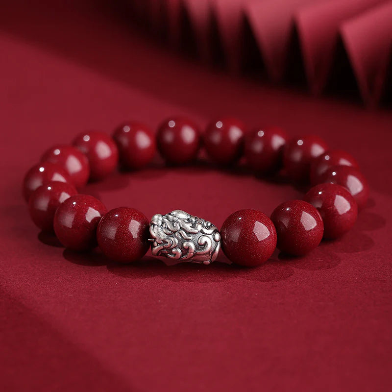 Buddha Stones 999 Sterling Silver PiXiu Natural Cinnabar Wealth Luck Bracelet (Extra 30% Off | USE CODE: FS30)