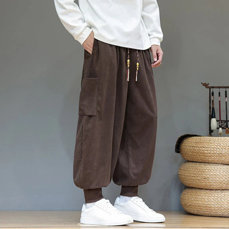 Buddha Stones Spring Solid Color Men's Ankle-Length Cotton Pants With Pockets