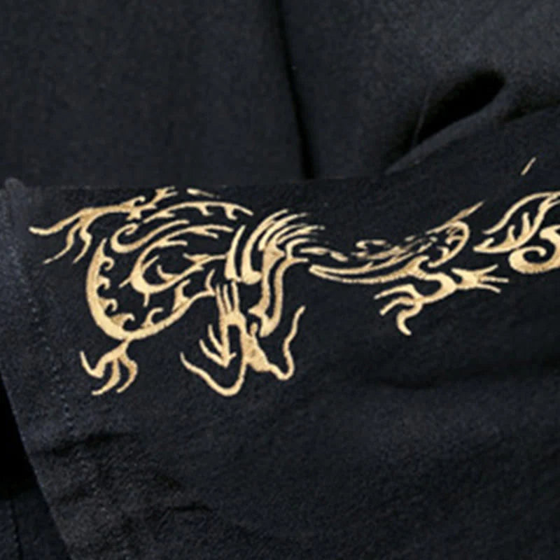 Buddha Stones Dragon Phoenix Open Front Long Sleeve Jacket Men's Cotton Kimono