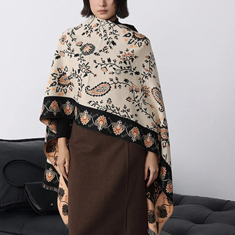 Buddha Stones Thickened Winter Paisley Flowers Vines Pattern Soft Scarf Shawl