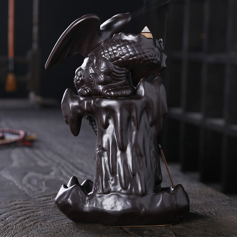 Buddha Stones Nordic Dragon Ceramic Backflow Smoke Fountain Meditation Healing Incense Burner Led Ball Decoration