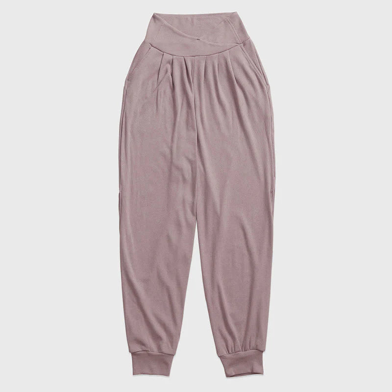 Buddha Stones Casual Plain Threaded Slit Hem Women's Spandex Pants With Pockets