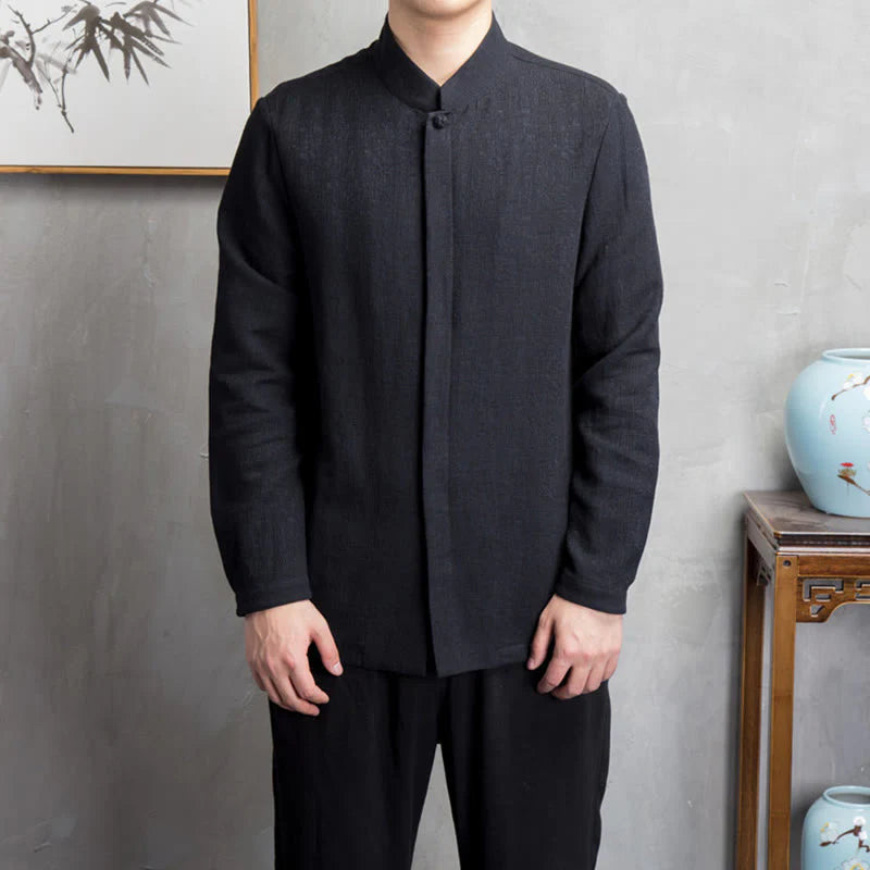 Buddha Stones Solid Color Chinese Tang Suit Jacket Men Clothing