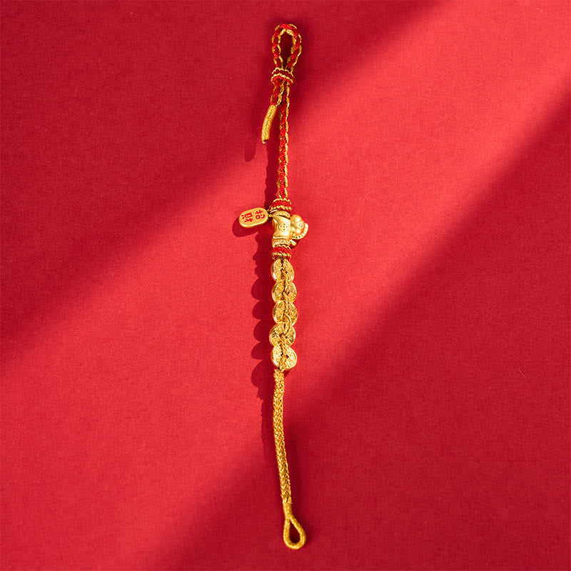 Buddha Stones Year Of The Horse Red String Five-Emperor Coins Luck Bracelet
